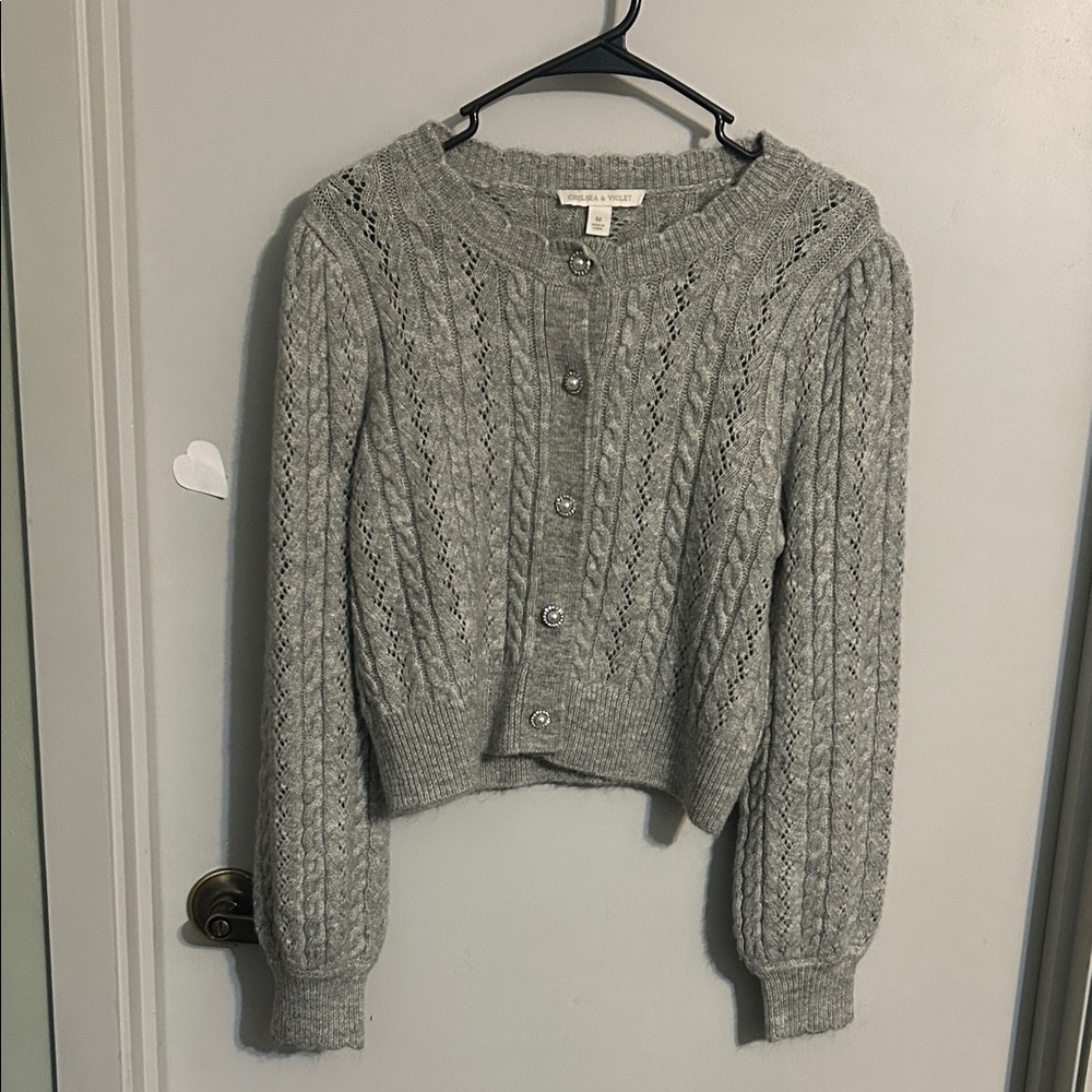 Chelsea & Violet Light Gray Cable Knit Cardigan